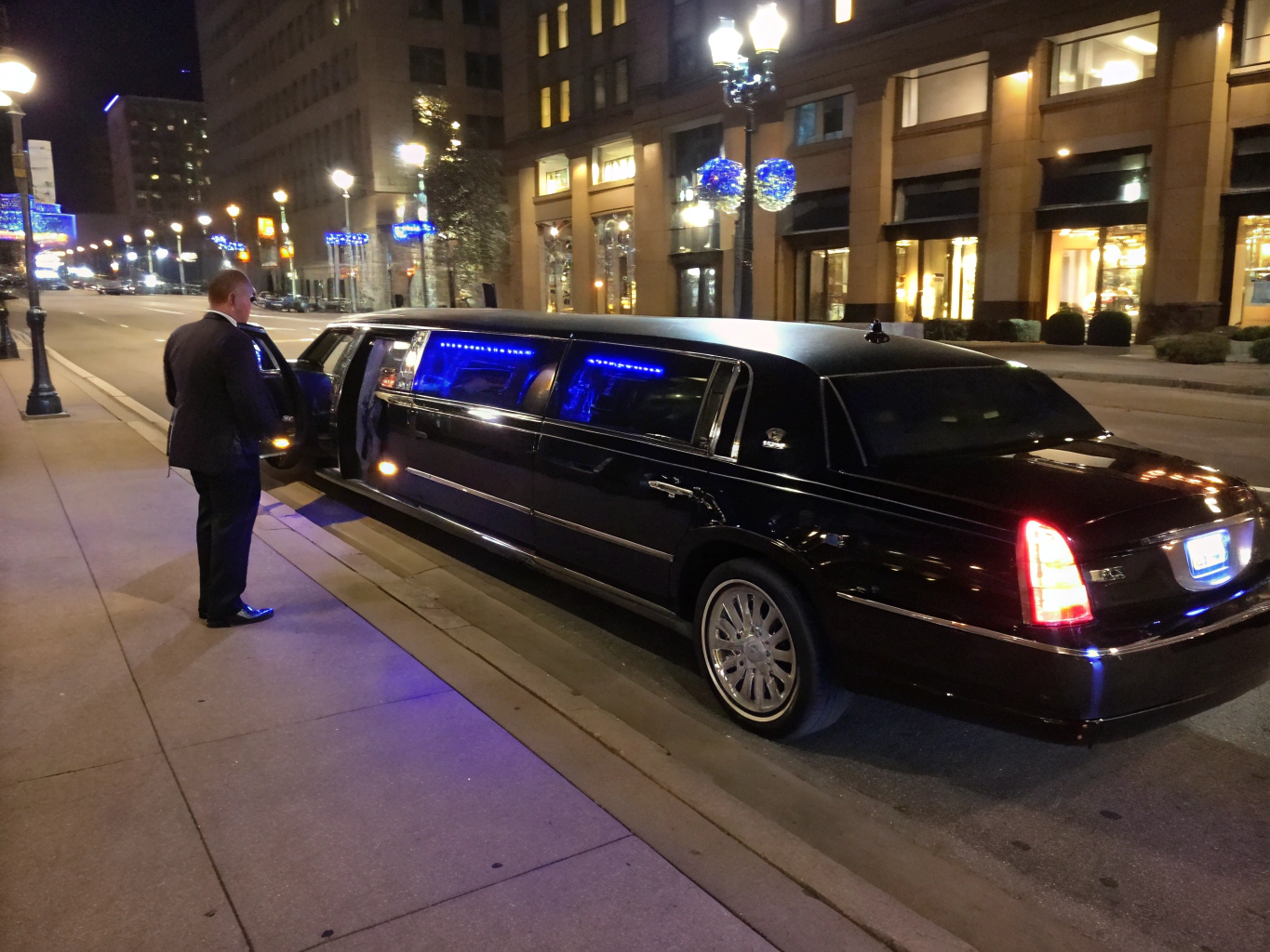 Pristine black executive sedan parked in downtown Chicago