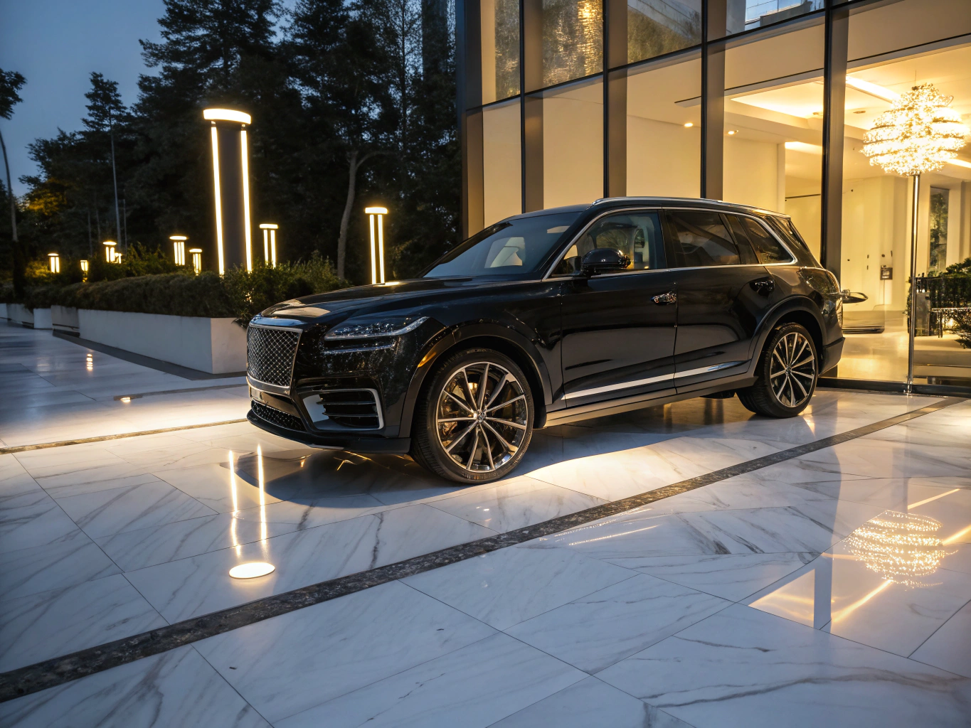 Executive luxury chauffeur vehicle in warm golden hour light